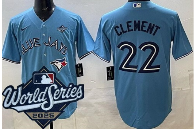 Men Toronto Blue Jays #22 Ernie Clement Light Blue 2025 World Series Cool Base Jersey->toronto blue jays->MLB Jersey
